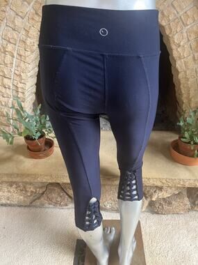 YOGO Blue Lace Up Cropped Yoga Leggings Women’s Size M